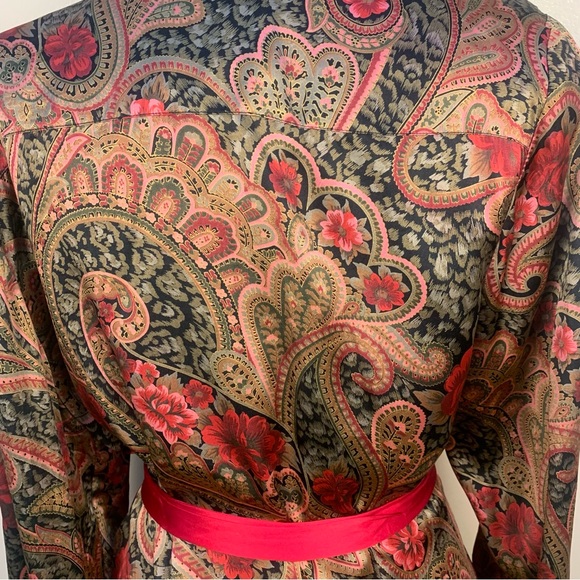 Victoria Secret VTG Gold 90s 100% Silk Paisley Rose Printed Belted Robe Kimono - Picture 5 of 16